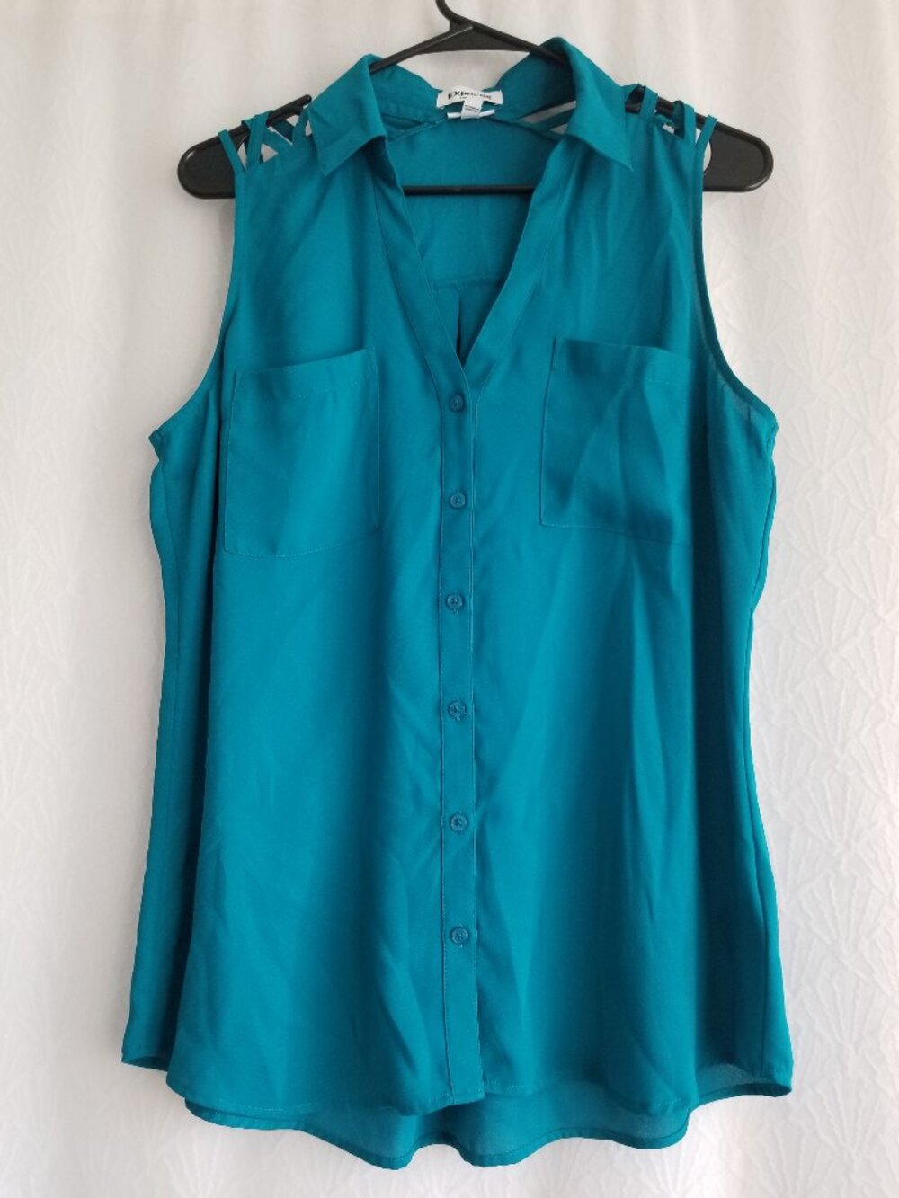 Express Portofino Slim Sleeveless Teal/Turquoise Blouse Large